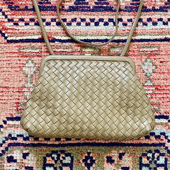 Taupe Woven Vegan Leather Crossbody Handbag - Picture 1 of 7